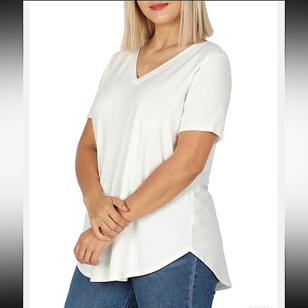 ZENANA Premium V-neck Half Sleeve Tencel T-Shirt Top NIP